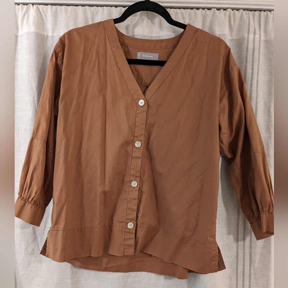 Everlane The Silky Cotton Lantern Top in Tawny Brown